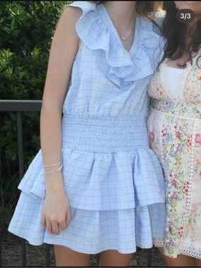 Day + Moon Blue Plaid Romper Dress, size M, EUC